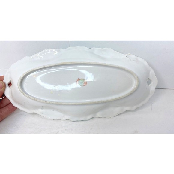 RS Prussia FLORAL 9.5” Dish GREEN ACCENT, Vintage - Picture 8 of 12